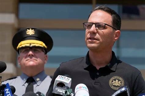 "Governor Josh Shapiro speaking at press conference after arson attack"